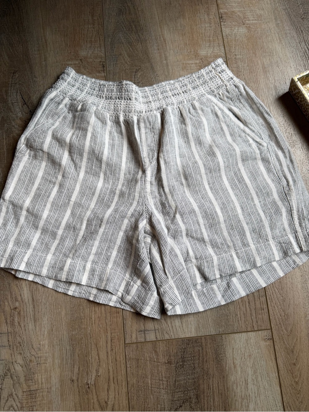 Brixton Striped High-Waist Shorts - Gray & White